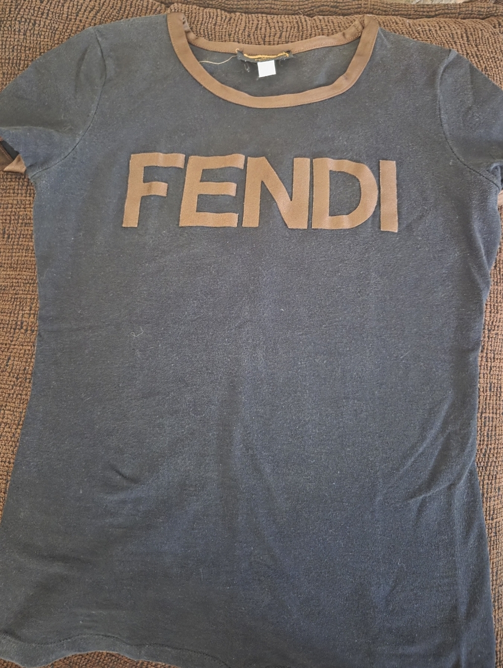 Fendi Black Tee with Brown Logo and Trim